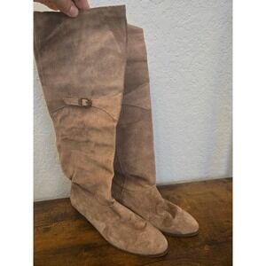 Selena Brown Suede Knee High Boots Women Size 6.5 B Flat Buckle Detail